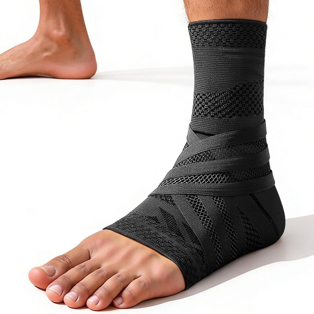 Ankle Brace for Men & Women [X-Shaped Compression & Breathable Mesh] Adjustable Ankle Compression Sleeve With 2 Gel Pads,Ankle wrap for Plantar Fasciitis Relief, Achilles Tendonitis, Swelling, Pain Relief & Injury Recover (Small, Black)