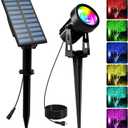 T-SUNUS RGB Solar Spot Lights Outdoor, Color Changing Landscape Light with Separated Panel 9.8ft Cable Waterproof IP65 Dusk to Dawn Garden for Yard Tree Patio Pool Driveway Halloween Christmas