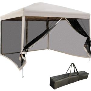 Outsunny 210D Oxford 10' x 10' Pop Up Canopy Tent with Netting, Instant Screen Room House, Tents for Parties, Height Adjustable, with Carry Bag, for Outdoor, Garden, Patio