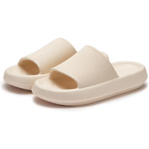 Cloud Slippers For Women Shower Shoes Pillow Slides Indoor House Outdoor Flip Flops For Men Bathroom Non-Slip Home Bubble Foam Beach Platform Slippers (9-10 Women/7.5-8.5 Men, White)