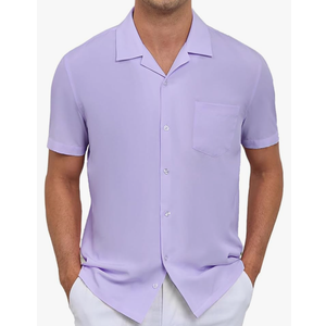 Demofair Men's Short Sleeve Button Down Shirt Cuban Collar Anti-Wrinkle Shirt Casual Summer Beach Shirt, M