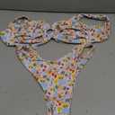 Alyweatry Women Floral Bandeau Bikini Set O Ring Strapless Tie Back Bikini Top High Cut Cheeky Thong Bathing Suit S