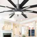 Fande-Aire 72 inch Black Ceiling Fans with Lights and Remote, Modern Large Ceiling Fan for Living Room Bedroom Patio，6 Speed Reversible，8 Blades and 9 Lights，3 CCT，Black Gray