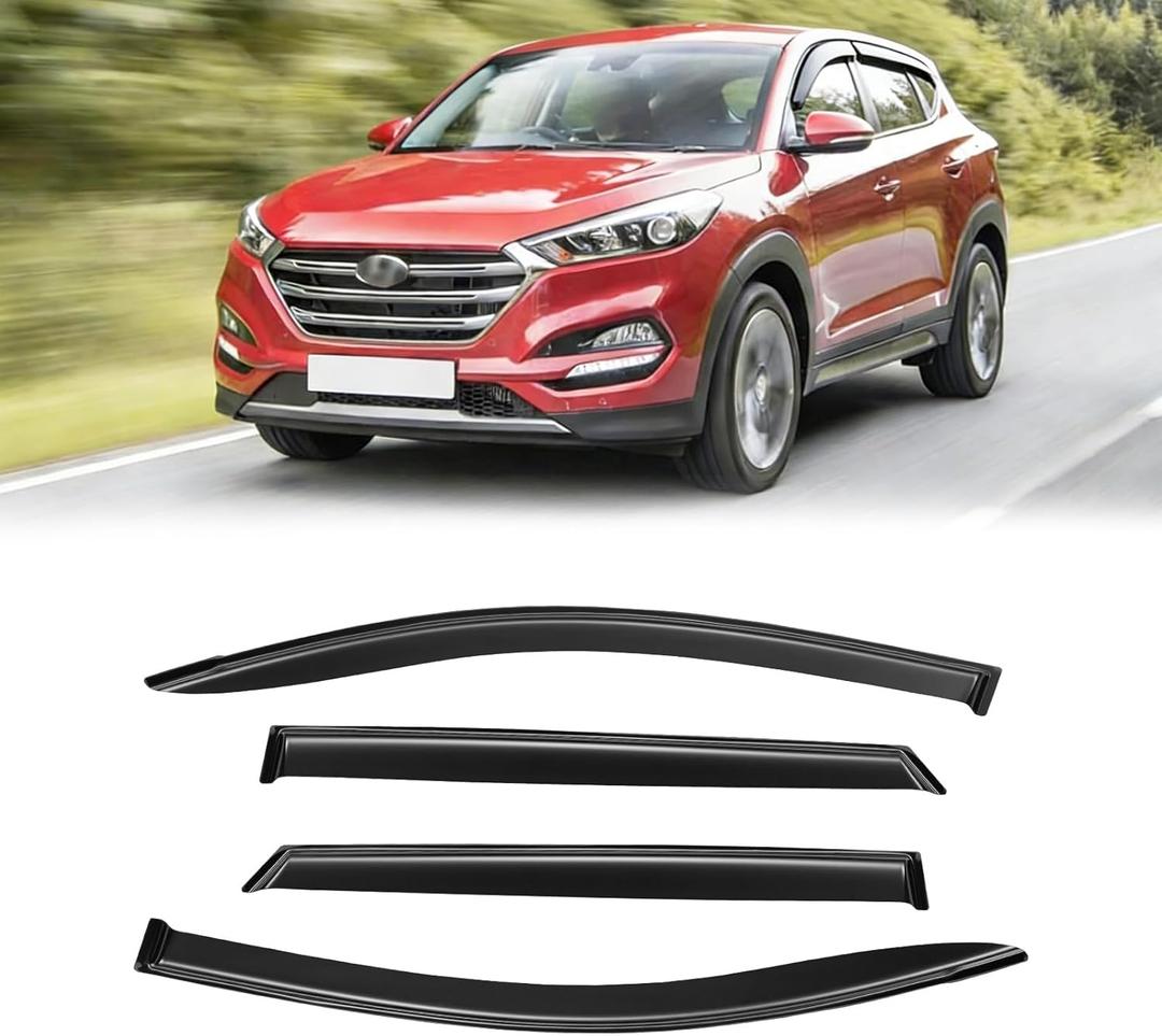 Window Visor for 2016-2021 Hyundai Tucson, Out-Channel Rain Guards Shields Vent Deflector Shade Wind Dark Smoke for 16-21 Tucson 2017 2018 2019 2020, Tape-On Outside-Mount, 4PCS