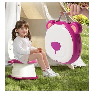 Travel Potty Seat for ToddlerFoldable Car Potty for Toddler, Portable Toilet Seat for Kids with Potty Liners, Absorbent Pads, Portable Potty Seat for Toddler Travel, Camping and Outdoor Use (Upgraded Sturdy-Strawberry)