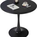 Black Small Tulip Table, 24 Inch Round Dining Table for 2 Person with Pedestal Base for Kitchen, Circle Bistro Table, Mid Century Modern Cafe Tables for Small Spaces in Living Room, Office, Pub, Bar