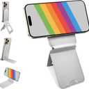 Phone Stand, Magnetic Phone Tripod, Eco-Friendly & Stain-Resistant Leather, Angle Adjustment & Strong Magnet Tripod for iPhone 16/15/14/13/12 (Included Metal Ring)-White