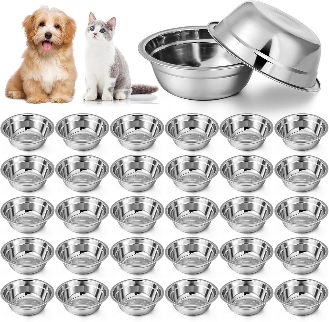 Zhehao 30 Pcs Stainless Steel Dog Bowls Bulk Metal Dog Food and Water Container Replacement Lightweight Pet Bowl for Cage Kennel and Crate(16 oz)