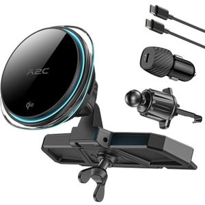 A2C Qi2 15W Wireless Car Charger CD Mount for MagSafe, Magnetic Wireless Charger Car Air Vent | CD Slot with TEC Thermoelectric Cooler Module, Fast Charging for iPhone 17 16 15 14 13 12 Series