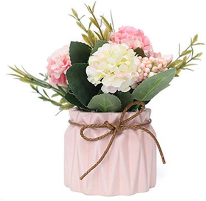 Fake Hydrangeas with Pot, Mini Hydrangea Artificial Flowers Artificial Plant in Ceramic Vase for Office Desktop Decorations (Pink)