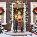 Christmas Door Cover Decoration Oxford Reindeer Stable Front Door Banner 79 x 35 in with Rope and Hooks Reindeer Elk Backdrop Xmas Hanging Cover Photography Background for Holiday Decor (Wood Color)