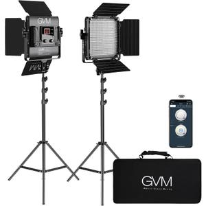 GVM 2 Pack LED Video Lighting Kits with APP Control, Bi-Color Variable 2300K~6800K with Digital Display Brightness of 10~100% for Video Photography, CRI97+ TLCI97 Led Video Light Panel +Barndoor