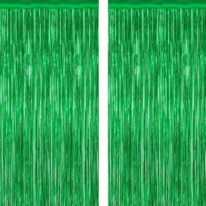 2 Pack Tinsel Backdrop, 3.28 FT x 7.05 FT Green Party Decorations, Metallic Football Backdrop Curtains Tinsel Curtains Streamer Backdrop, Party Supplies Wall Decor for Football Party Birthday