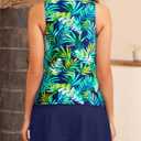 Daci Womens Tankini Swimsuits with Skirt - Two Piece Tummy Control Bathing Suits High Neck Swimwear (Blue, XL)