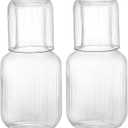 Bekith 2 Set 25 OZ Bedside Night Water Carafe with Tumbler Glass, Vertical Stripes Clear Glass Carafe for Bedroom Guest Room Nightstand, Mouthwash Decanter for Bathroom, Water Pitcher Set (4-Piece)