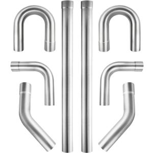 2 Inch Mild Steel DIY Custom Exhaust Tubing Mandrel Bend Pipe Straight & U-Bend Kit, Universal Fit - 8 PCS
