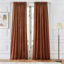 Timeper Burnt Orange Pleat Back Tab Velvet Curtains W52 x L84 inches 2 Panels, Room Darkening Solid Home Decor Curtains for Bedroom Living Dining Room Thermal Insulated Luxury Super Soft Window Drapes (52"W x 84"L (Pack of 2))