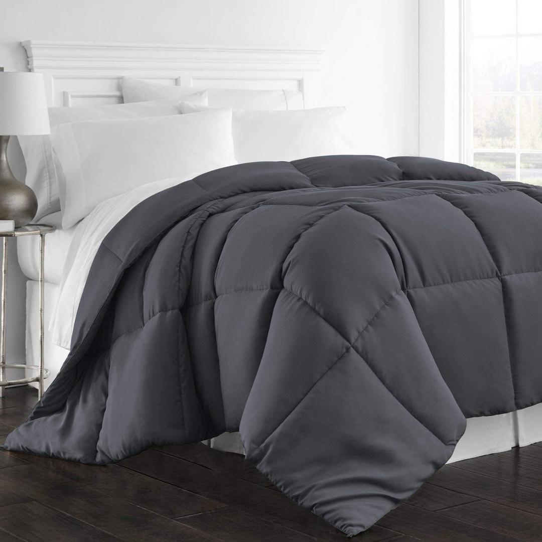 Grey Full XL (82'' x 86'') Size Comforter 100% Cotton 500 GSM Fill Power Down Alternative Comforter with Corner Tabs Soft Fluffy Classic Box Stitched Winter Warm All Season Quilted