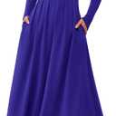 BTFBM Long Sleeve Dress for Women Spring Clothes 2026 Pockets Business Casual Pleated Fall Wedding Guest Dresses (Blue, XL)