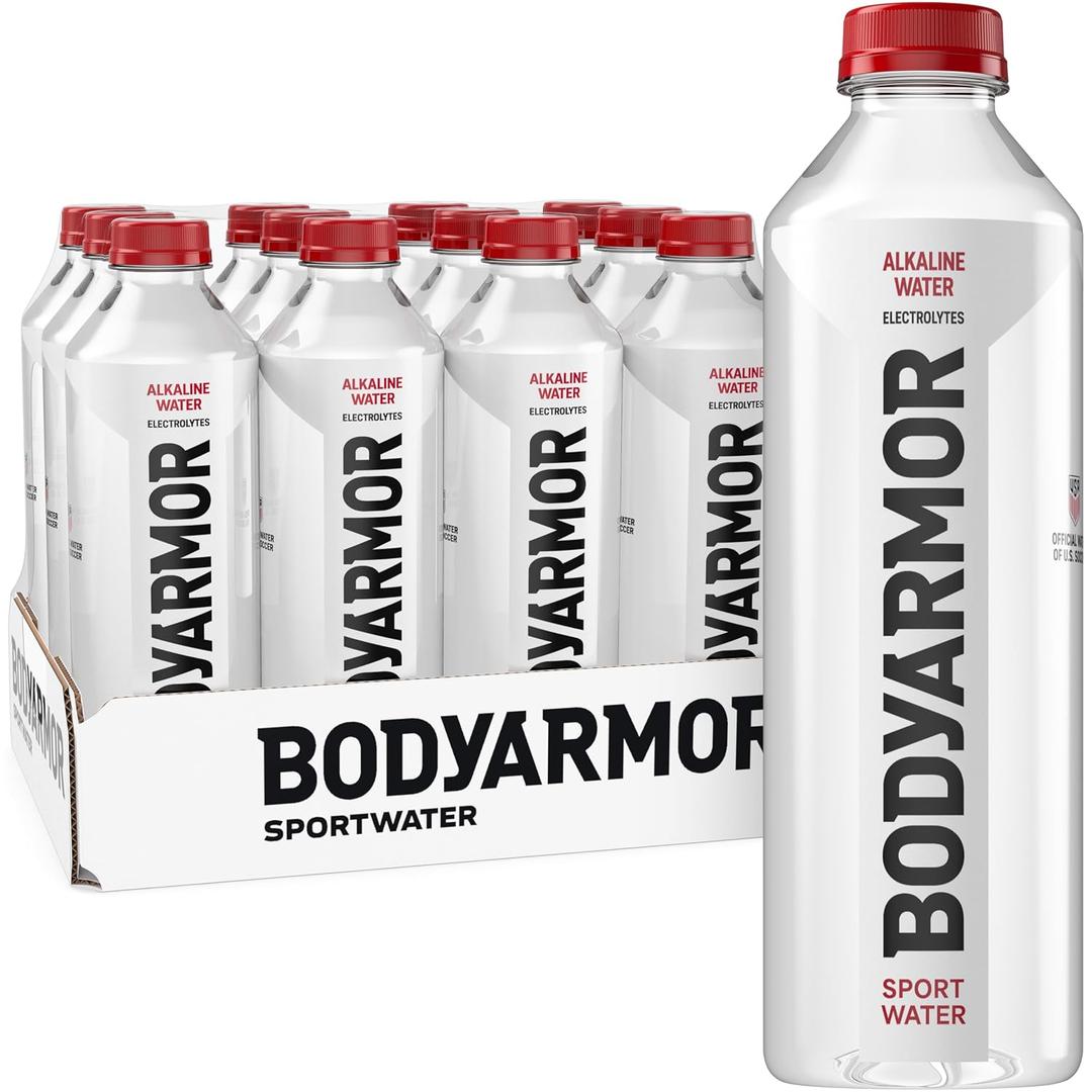 BODYARMOR SportWater Alkaline Water, High Alkaline Bottled Water, pH 9+, 1 Liter (12 Pack), Refreshing Electrolyte Water Pack, Wide Mouth Bottle (EXP 09/26/27)