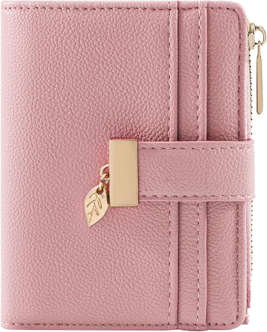 Pomelo Best Small Wallet Women Bifold Soft Leather Card Holder with ID Window Zipper Coin Pocket Wallets for Women Pink