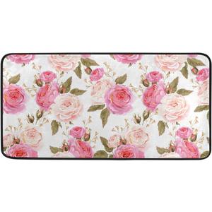 susiyo Kitchen Mat Beautiful Floral Pink Roses Kitchen Rug Mat Anti-Fatigue Comfort Floor Mat Non Slip Oil Stain Resistant Easy to Clean Kitchen Rug Bath Rug Carpet for Indoor Outdoor Doormat