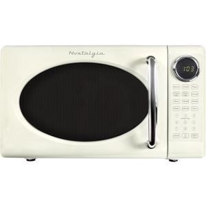 Nostalgia Retro 700W Microwave Oven 0.7 Cu Ft Capacity Child Safety Lock, 8 Auto-Cook Settings Countertop Kitchen Appliance Ivory