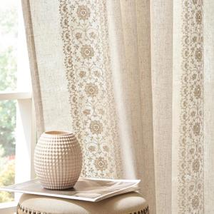 jinchan Linen Curtains for Bedroom 84 Inches Long Fall Natural Vintage Floral Farmhouse Curtains Linen Blend Drapes for Living Room Embroidered Light Filtering Cottagecore Ivory on Beige 2 Panels (50"W x 84"L (Pack of 2))