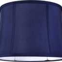 GOSO Large Drum Lamp Shade Blue Faux Silk Lamp Shades-Square Foldable Lampshades for Floor Lamps Table Lamp- 12x14x10 inch (Spider) Natural Fabric Lamp Shade Replacement Modern Shade-Easy Assembly
