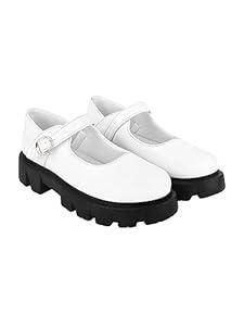 STYLESTRY Women's & Girls' White Patent Loafers with Buckle – Elegant and Comfortable Slip-On Shoes for Work, Casual, and Special Occasions 6