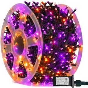 FUNPENY 164FT 500 LED Halloween Lights, 8 Modes Waterproof Plug in String Lights for Halloween Indoor Outdoor Yard Party Wedding Garden Home Decorations (Purple & Orange)