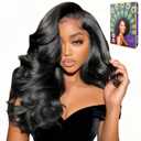 13x4 Glueless Wigs HD Transparent Lace,Wear and Go Synthetic Wig,C Part,200% Density Body Wave with Baby Hair,Pre-Plucked Frontal Wigs for Women 18 Inch ,Natural Hairline,Breathable Wig Cap
