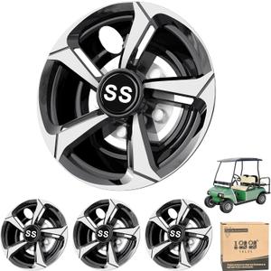10L0L Golf Cart Wheel Covers Hub Caps for Yamaha, EZGO, Club Car, 8 Inch Snap-on Installation, Set of 4 (Silver-Black)