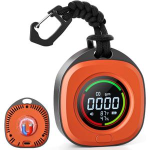 Portable Carbon Monoxide Detectors for Travel 3-in-1 Square Carbon Monoxide Monitor with 43 Detection Holes, RV CO Detector Alarm Temp/Humidity Sensor for Home, Camping & Travel Tent Car (Orange)