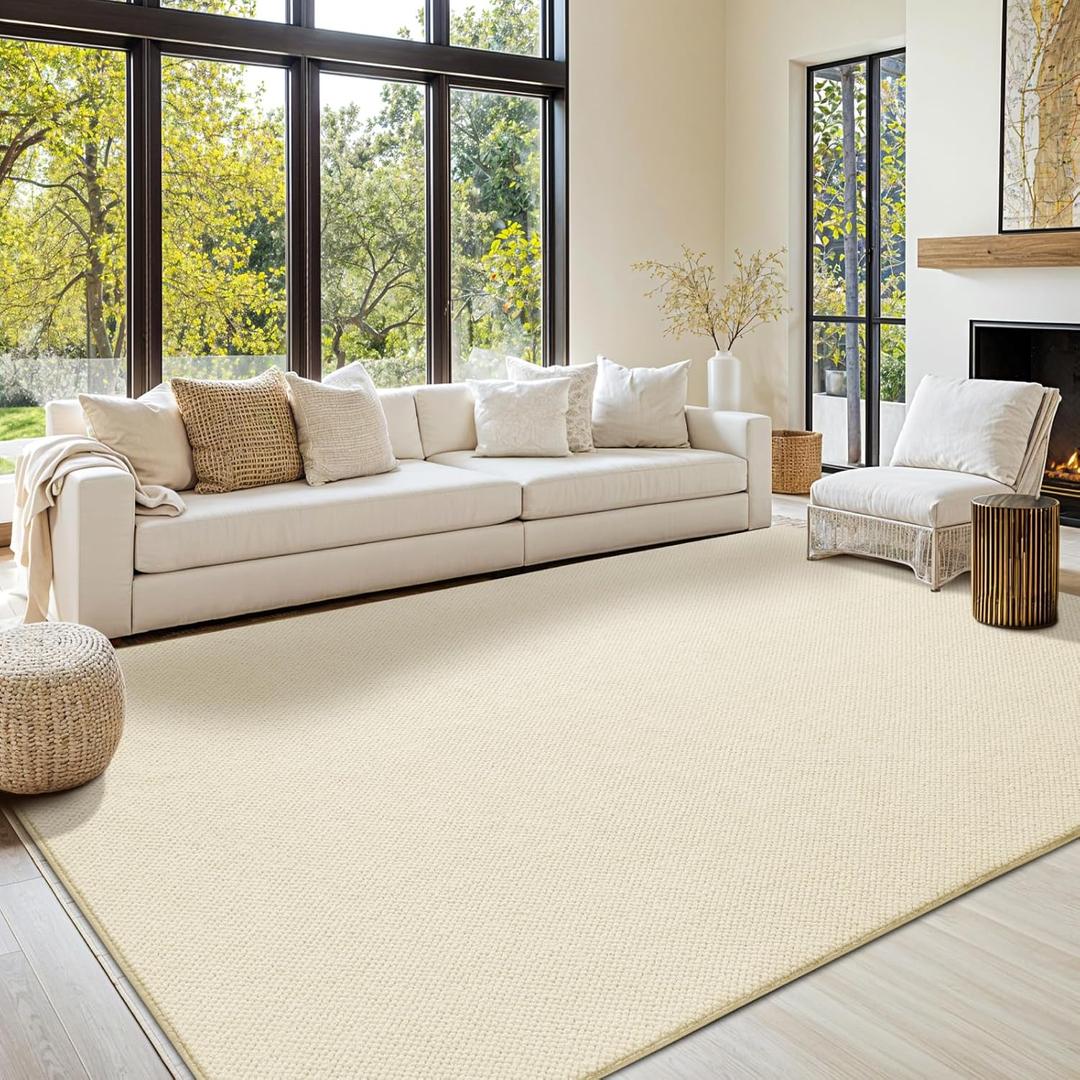 Shilucheng Wool Rug 4.7x7 Non-Slip, Blend 80% Wool and 20% Cotton Rugs for Living Room, Bedroom, Dinning Room, Soft Durable Cotton Backing Modern Area Rug (Beige)