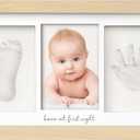Baby Hand and Footprint Kit - Clay Handprint Keepsake Frame, Newborn Nursery Picture Frame, Personalized New Mom Gifts for Baby Shower & Registry (Ash Wood) (Duo Frame, 13" x 7.9")