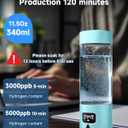 340ml Portable Hydrogen Water Bottle Generator with PEM-SPE Technology, Glass Exterior & Aluminum Shell, Produces 5000 ppb Hydrogen in 10 Minutes, for Home, Gym, Office & Travel