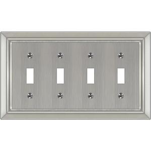 Metal Wall Plate for Electrical Outlets, Decorative Brushed Nickel Switch Plates Outlet Cover, Light Switch Cover Plate, 4-Gang Wall Plates (Quad Toggle, 1 Pack)