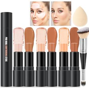6 Colors Cream Contour Stick Makeup Kit, Primer Face Highlighter Contouring for Beginners, Highlight and Contour Kit, Makeup Blush Stick, Primer Face Corrector (SET B)