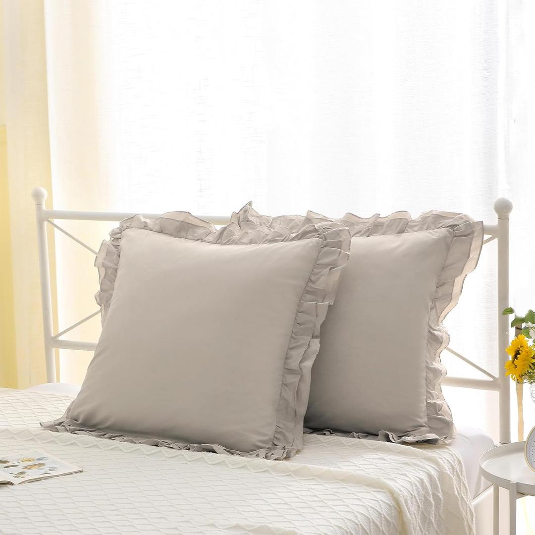 2 Pack Wheat Ruffle Euro Sham Pillow Covers 26x26 inches, 100% Cotton French Country Rustic Vintage Decorative Bed Pillow Shams (Wheat, 26x26)