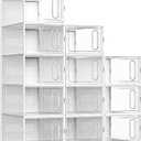 12 Packs Clear Plastic Shoebox With Magnetic Door, X-Large(14"× 10" × 7") Stackable Shoe Box Storage With Lids, Multifunctional Sneaker Containers, Toy Storage, Space-Saving Shoe Rack White
