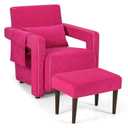 Costway Modern Berber Fleece Single Sofa Chair w/ Ottoman & Waist Pillow Red