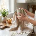 100% Linen Hand Towels 2 Pcs, 16x40 Inch Boho Decorative Kitchen Towels with Short Edge Tassel, Absorbent Soft Guest Bathroom Tea Dish Towels, Farmhouse Sink Towel Set