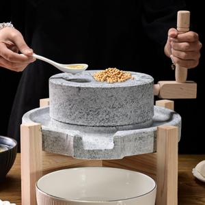 Natural Granite Stone Grain Mill  Handmade Stone Grinder & Mill for Dry & Wet Foods with Filter Bag, Traditional Manual Grinding Tool