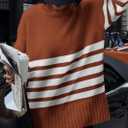 PRETTYGARDEN Women Oversized Striped Turtleneck Sweater 2025 Fall Fashion Long Sleeve Pullover Winter Chunky Knit Jumper Tops (Brown)