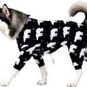 LovinPet Pitbull Clothes for Dogs Stretch Cotton Pet Shirts with Animal Print, Full Coverage Dog Clothing Perfect to Prevent Licking Wounds After Surgery for Medium & Large Dogs, Black XL