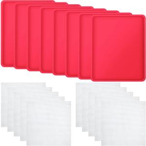 8 Pcs Silicone Dehydrator Mats 10 Pcs Mesh Screen Dehydrator Sheets Nonstick Reusable Fruit Dryer Trays for Jerky Fruit Herbs Flax Crackers Crust Tray (Red)