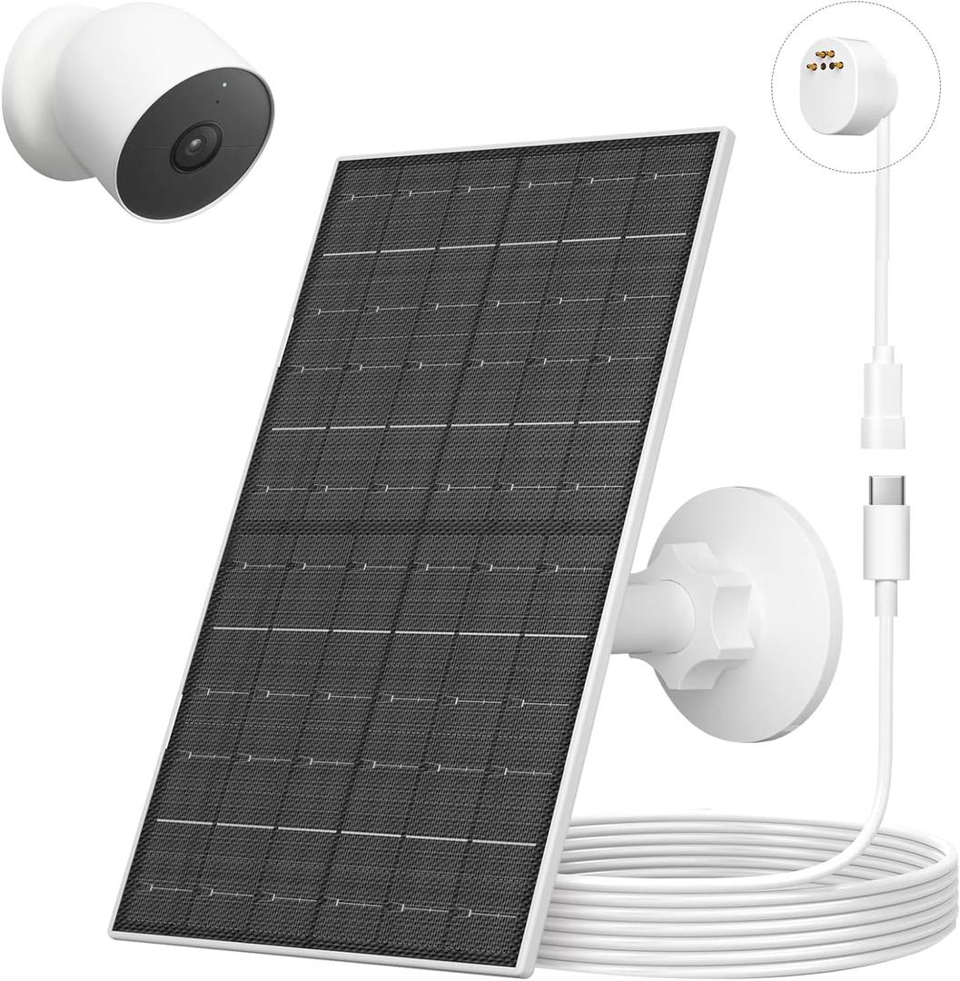 7W Solar Panel for Google Nest Cam (Battery Version), USB-C Solar Charger for Indoor & Outdoor Use, IP66 Waterproof, 360 Adjustable Mount, 7.2ft Cable