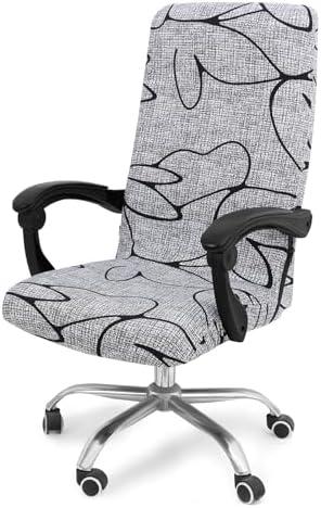 Smiry Stretch Printed Office Computer Chair Covers, Universal Desk Rotating Chair Slipcovers Removable Washable, Soft Fit Anti-Dust Spandex Protector Cover with Zipper, Grey and Black