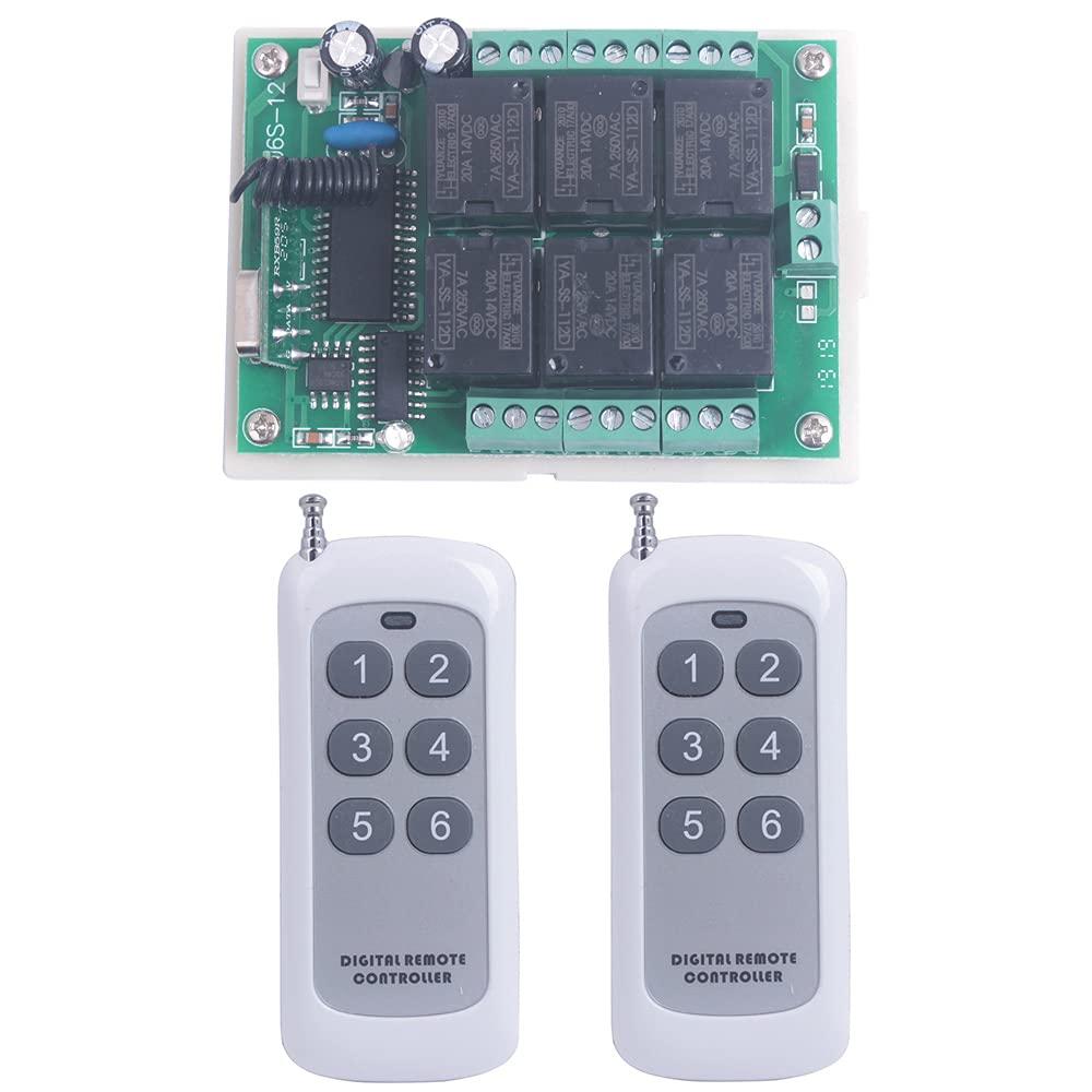 DC 12V 6 Channel Wireless Remote Control Switch 433MHz Transmitter and Receiver 6CH Remote Relay Switch 12V for Garage Door Window Light Motor ON Off (2X Control 433MHz)